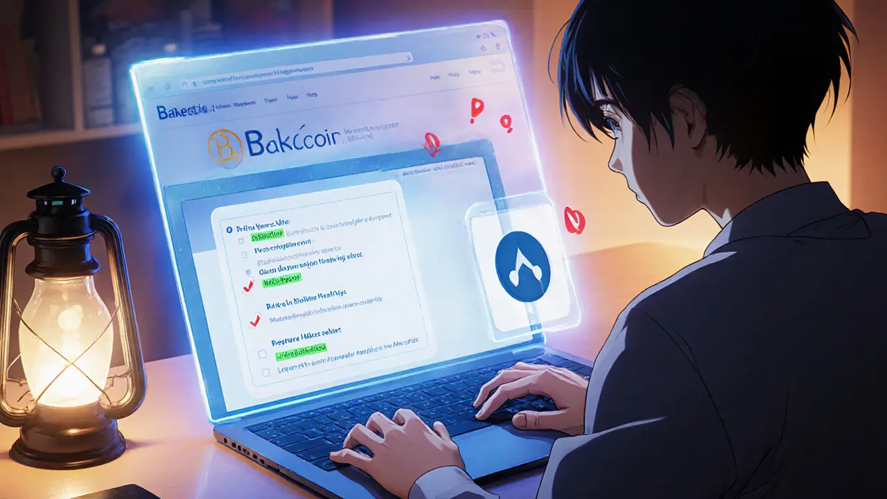 Joven anime revisa sitio oficial y lista de verificación de seguridad para el airdrop.