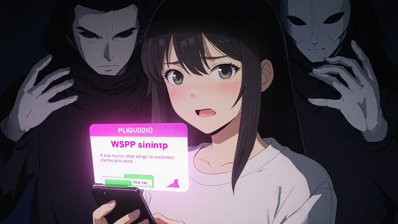 Adolescente alarmado ante un mensaje de airdrop falso de WSPP en su teléfono.