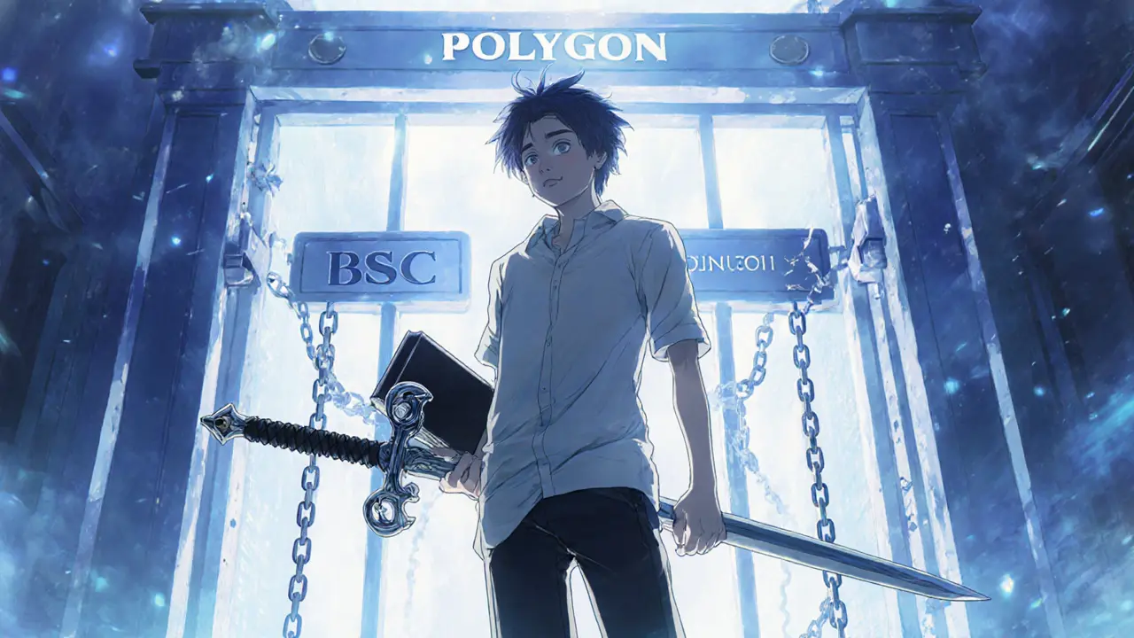 Joven con wallet hardware protege sus fondos frente a cadenas rotas de BSC y Polygon.
