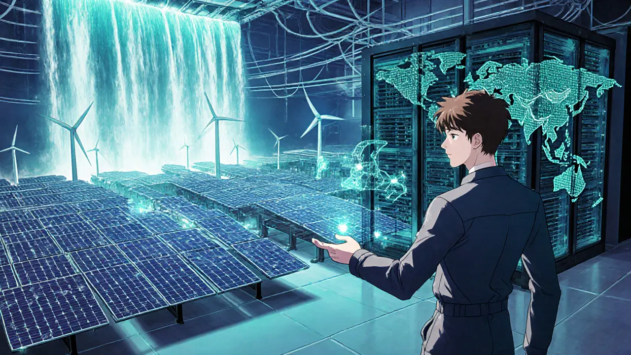 Futuro sostenible de minería: energía solar y hidroeléctrica alimentan ASICs modernos.
