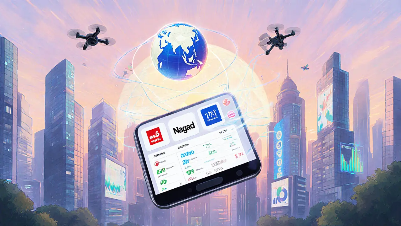 Visión futurista de pagos móviles y UPI impulsando remesas en Bangladesh.