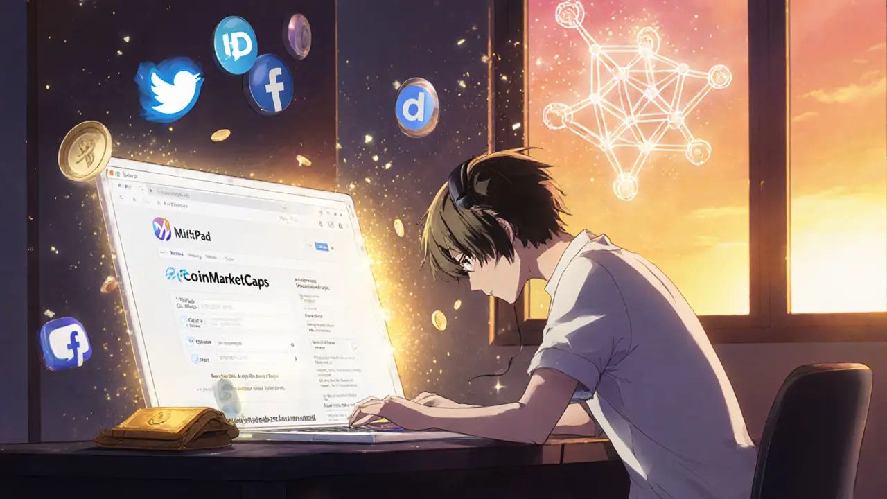 Escena anime de usuario siguiendo pasos para participar en el airdrop de MPAD.