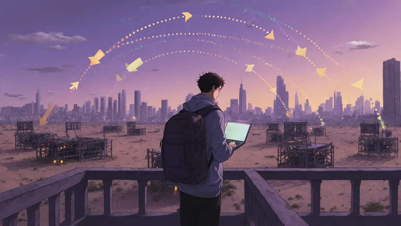 Desarrollador argelino abandona su ciudad con una laptop, simbolizando la fuga de talento.