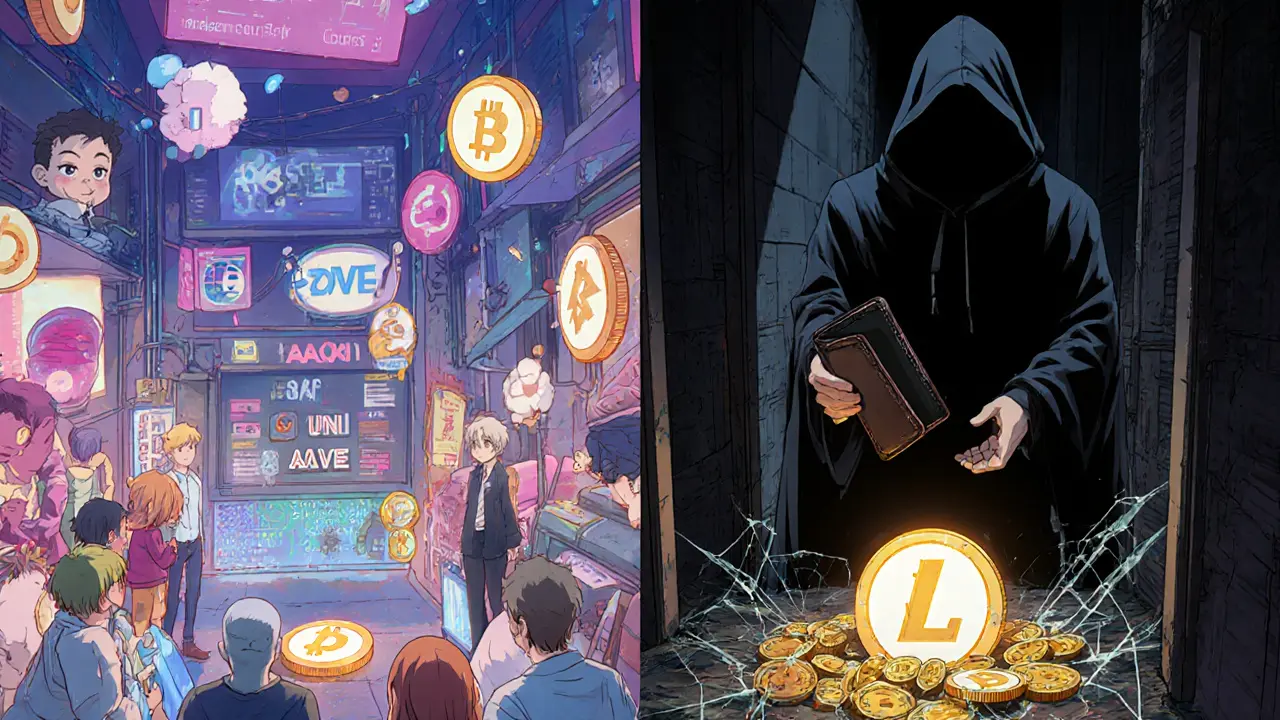 Contraste entre un ecosistema DeFi activo y un token LIGHT olvidado y enterrado.