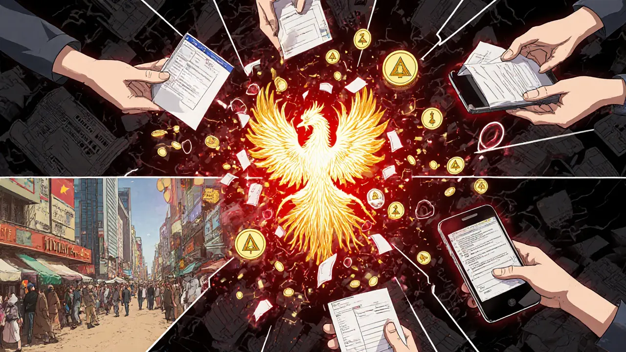 Red de usuarios ocultos transmitiendo billeteras físicas y usando tecnologías de privacidad.