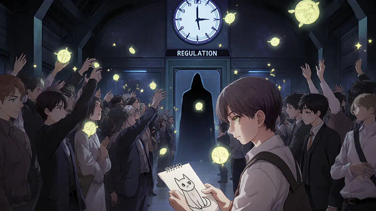 Traders compiten por tokens BOME mientras un reloj cuenta regresivamente y una figura de regulación se acerca.