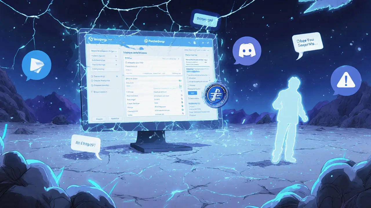 Una interfaz abandona en un paisaje digital vacío, rodeada de chats sin actividad.