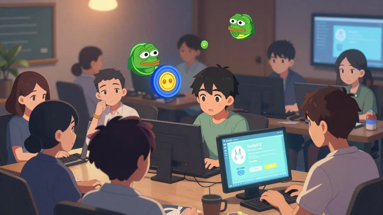 Comunidad en Discord discutiendo sobre RabbitX y tokens Pepe y Sui