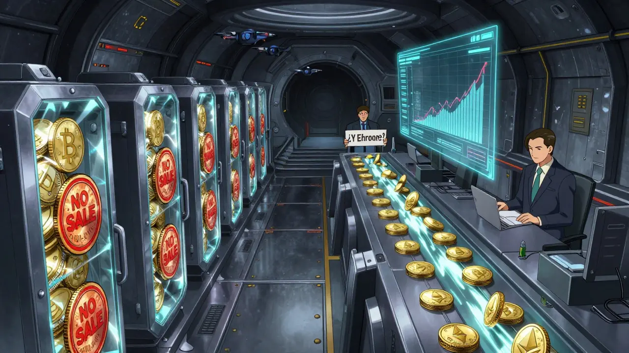 Almacenamiento Nacional de Activos Digitales: Bitcoin sellado y otras criptomonedas en transacción.