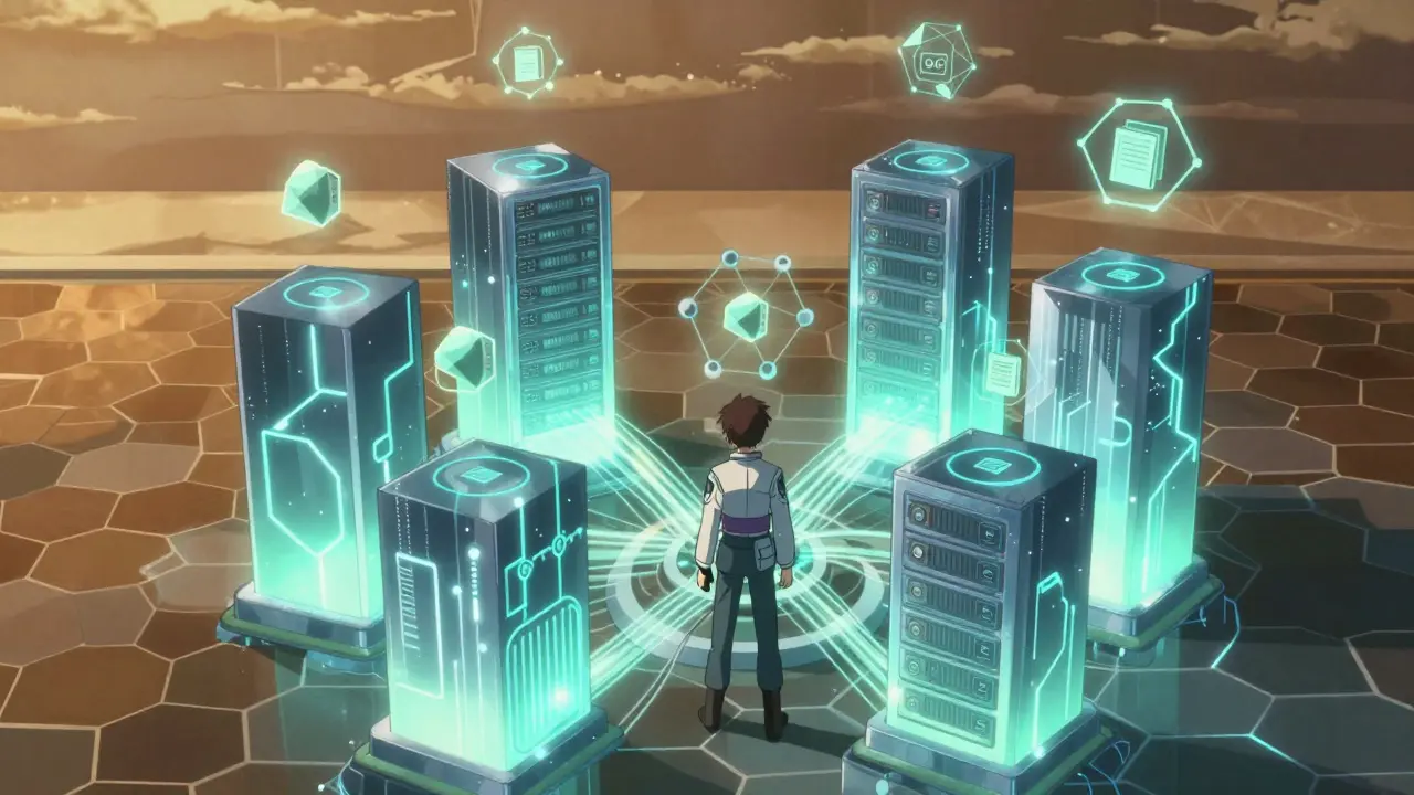 Infraestructura de almacenamiento descentralizado con servidores brillantes