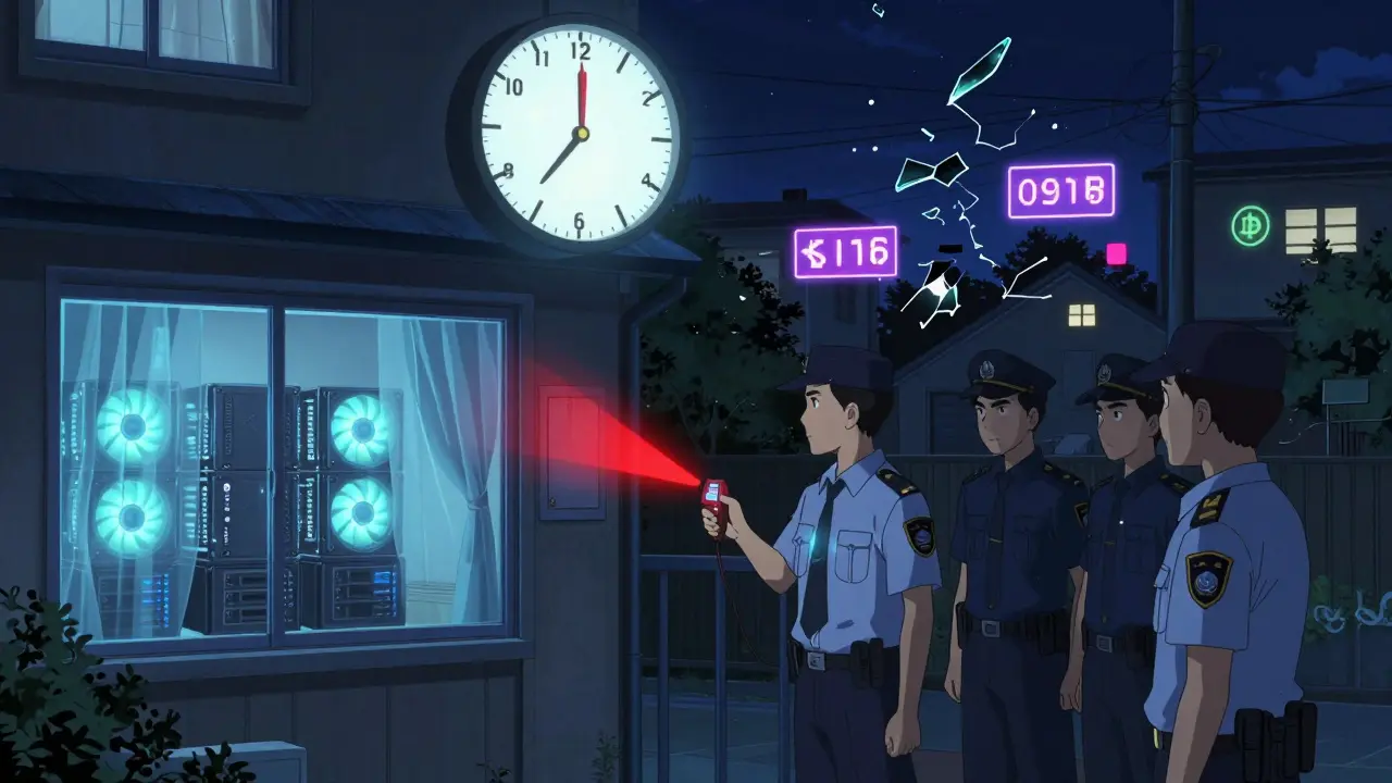 Inspectores detectan minería ilegal en una casa kuwaití con equipos sobrecalentados y medidor de electricidad en rojo.