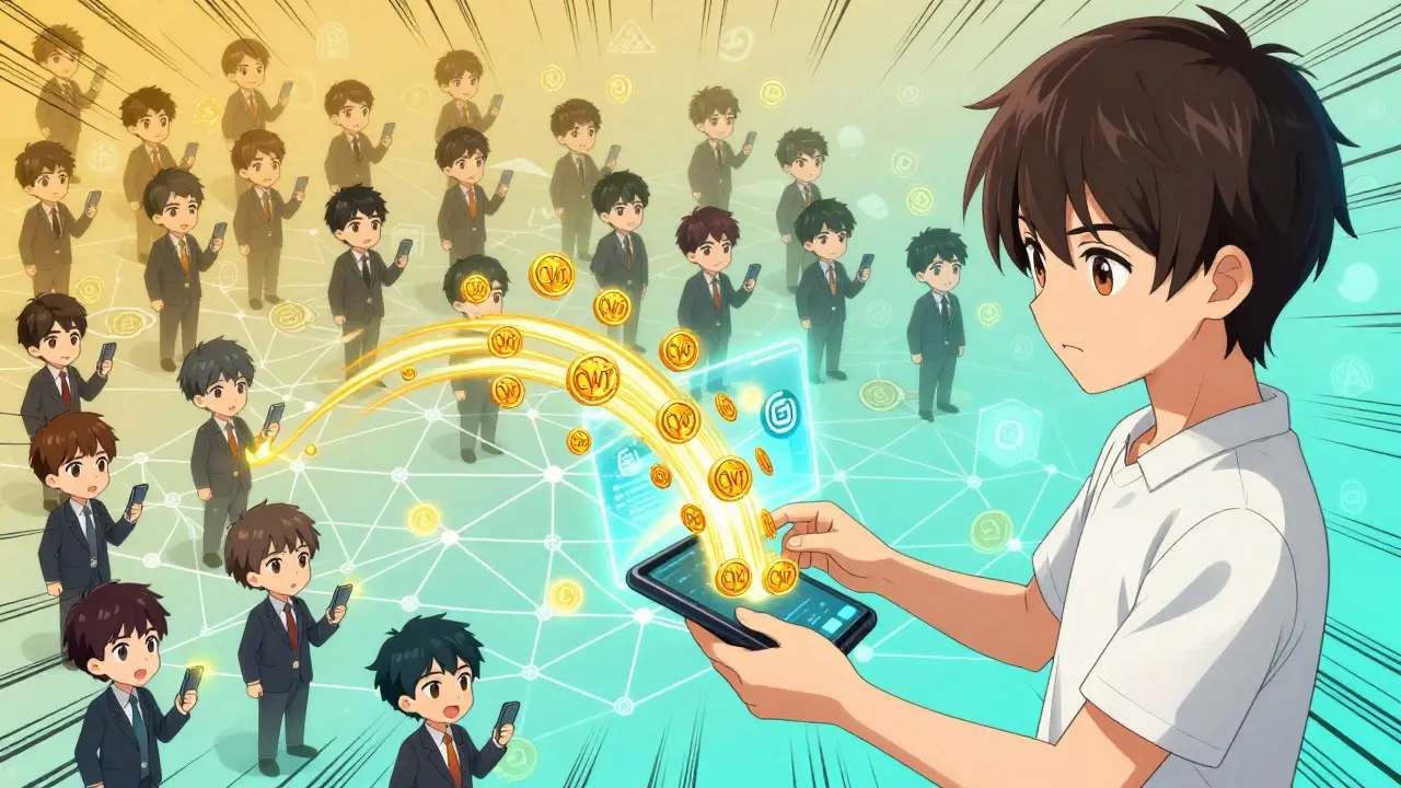 Un usuario conecta su billetera Plus Wallet a CoinW, recibiendo tokens CWT mientras realiza transacciones en blockchains.