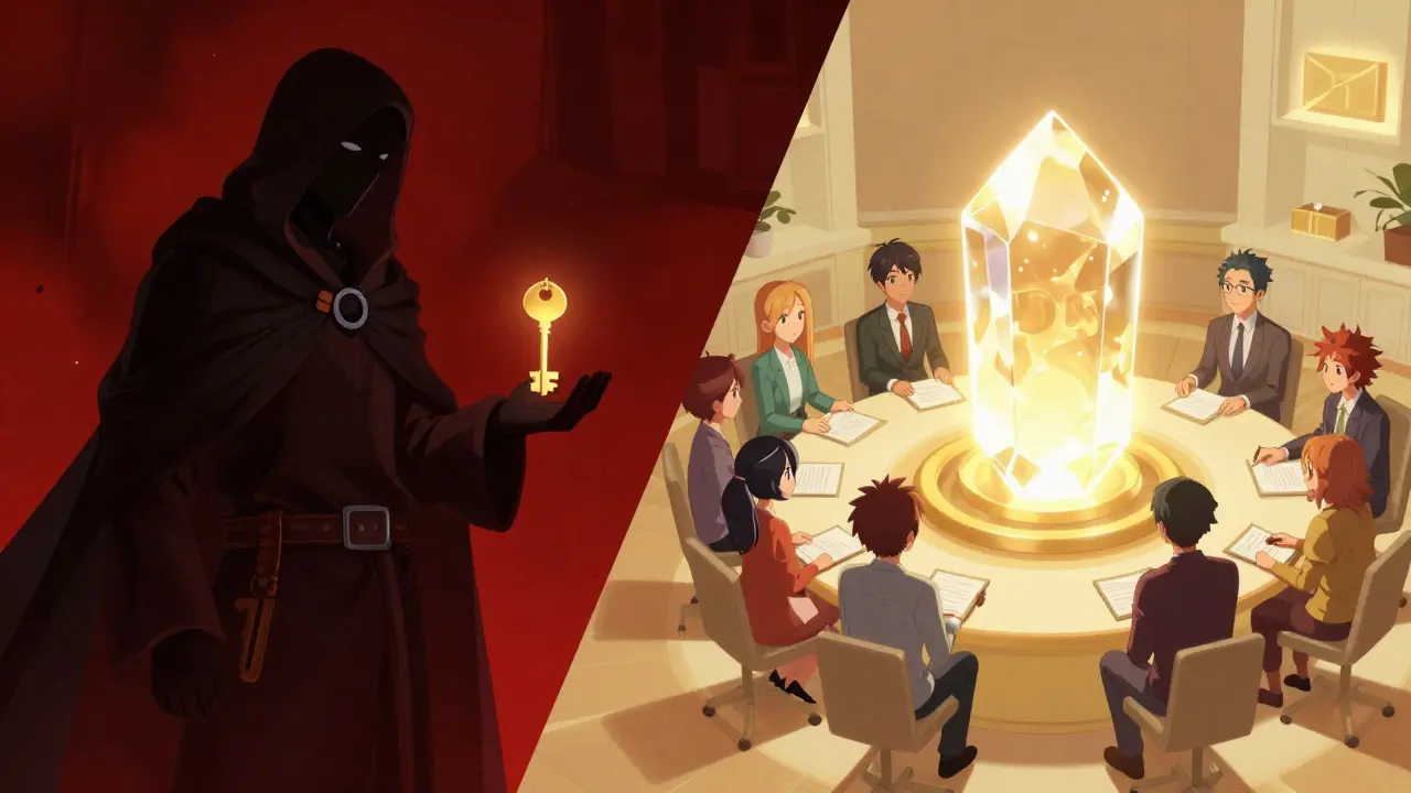 Contraste entre una estafa de claves privadas y la gobernanza comunitaria de DES.