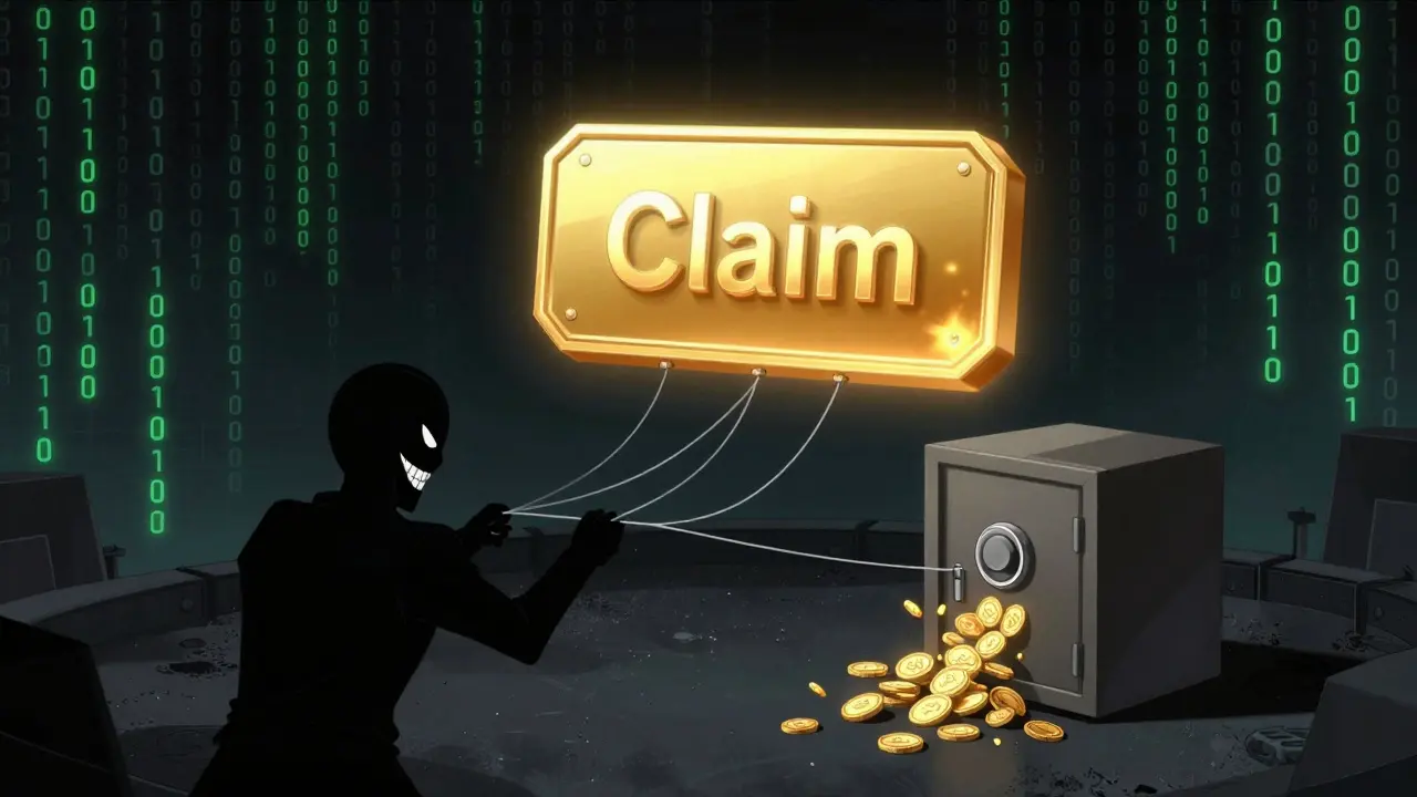 Representación conceptual de un sitio de phishing robando fondos de una cartera digital.