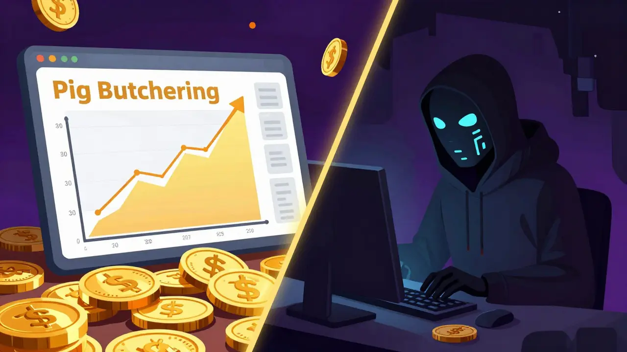 Representación conceptual de una estafa de criptomonedas en estilo anime cel-shaded.