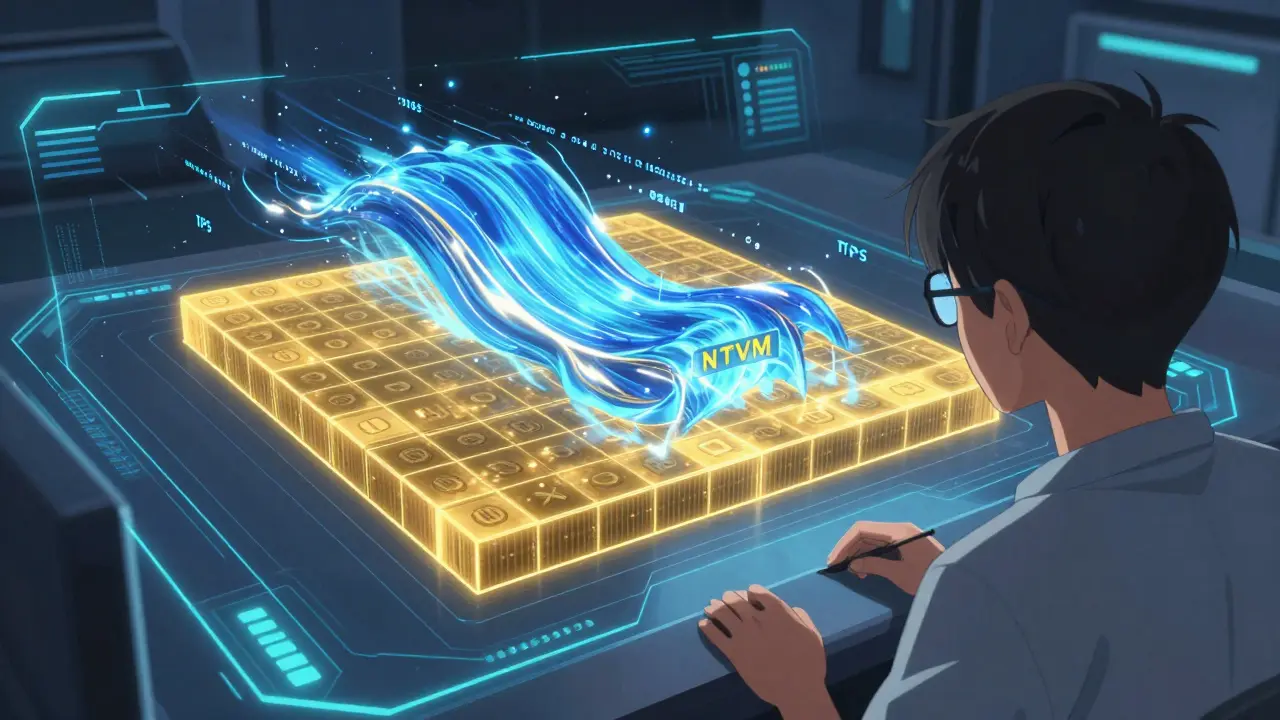 Técnico operando una interfaz holográfica de dos capas que muestra datos digitales veloces.