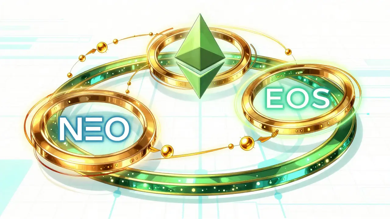 Anillo de cadenas de bloques NEO, ETH y EOS con intercambio atómico