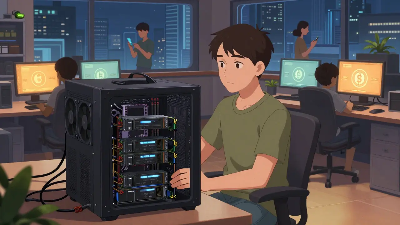 Anime: Desarrollador con PC potente frente a ciudad