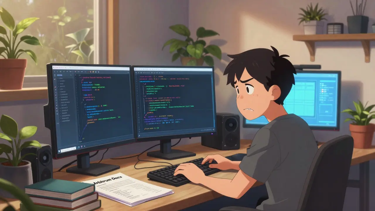 Desarrollador anime frustrado con código complejo de ZK-Rollups