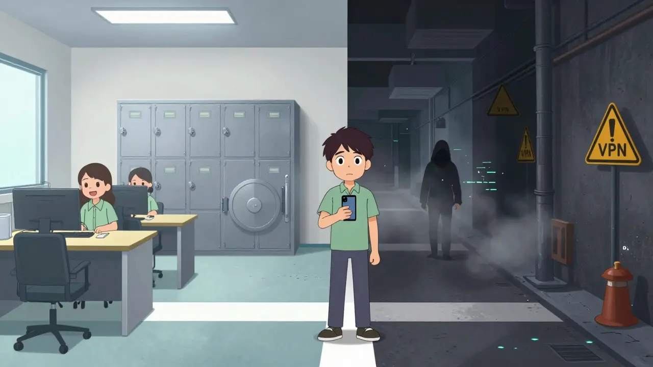 Escena anime que muestra la elección entre exchanges locales seguros y el uso riesgoso de VPNs