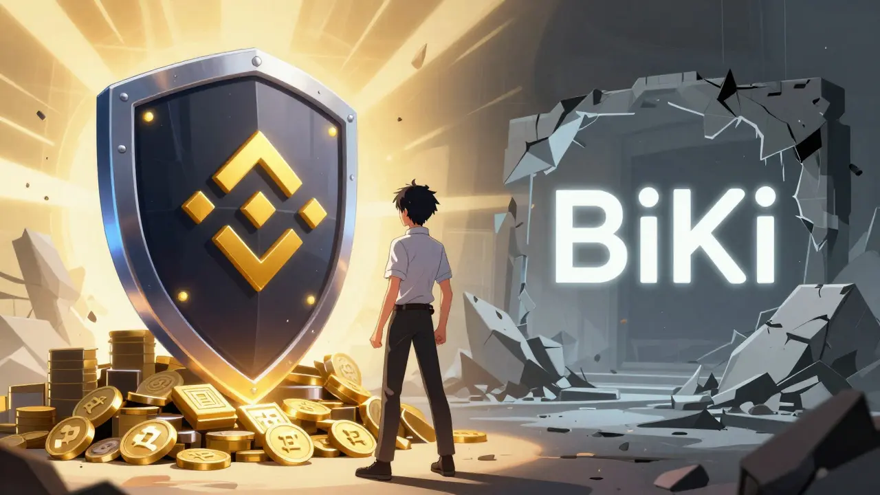 Escudo brillante protegiendo activos contra estructura en ruinas