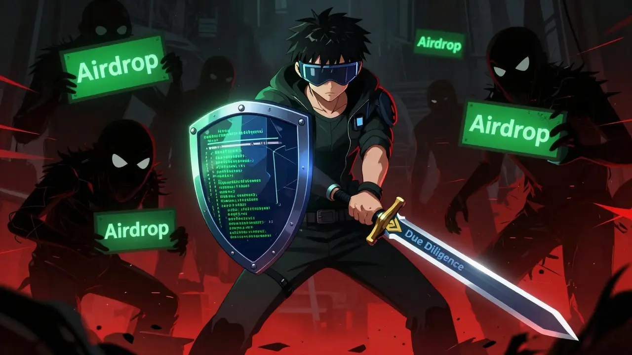 Héroe anime defendiéndose de monstruos digitales que representan estafas de phishing.