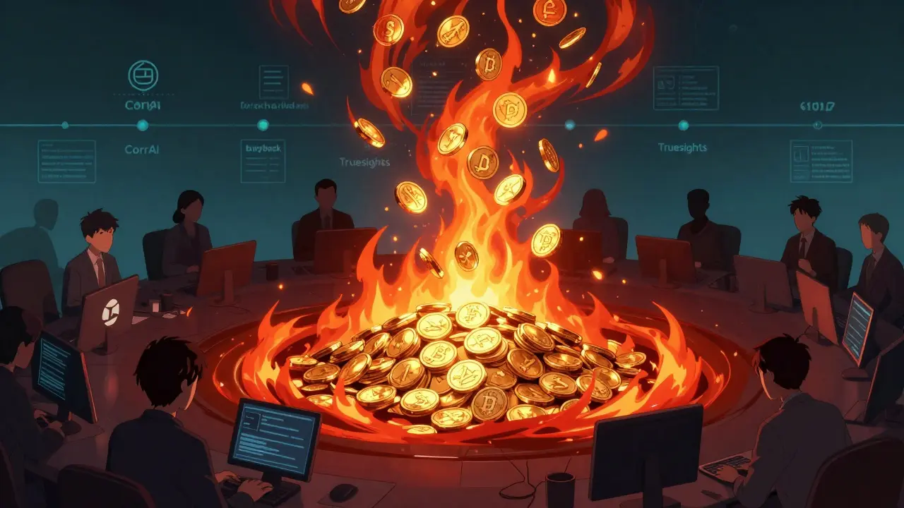 Representación artística del mecanismo de quema de tokens AIA en estilo manga