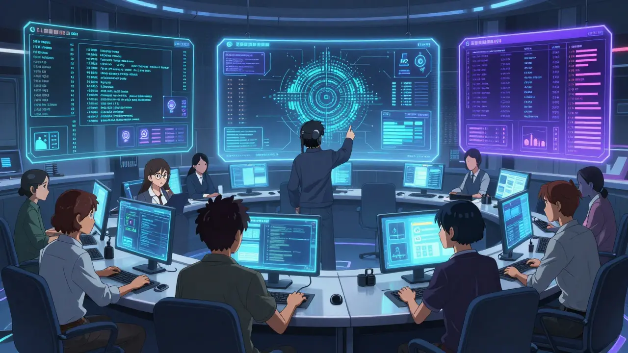 Sala de seguridad cripto con hologramas y monitoreo en estilo manga