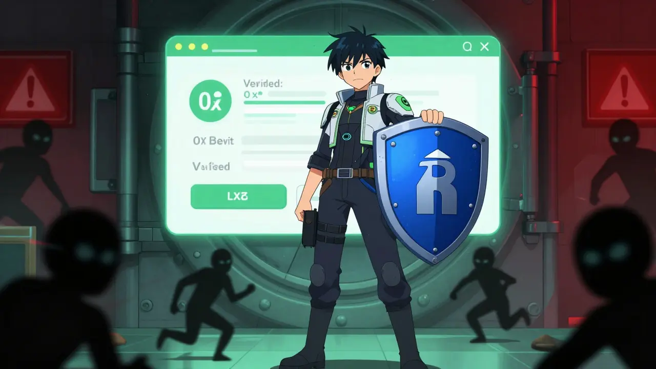 Héroe de anime protege un cofre digital contra amenazas cibernéticas