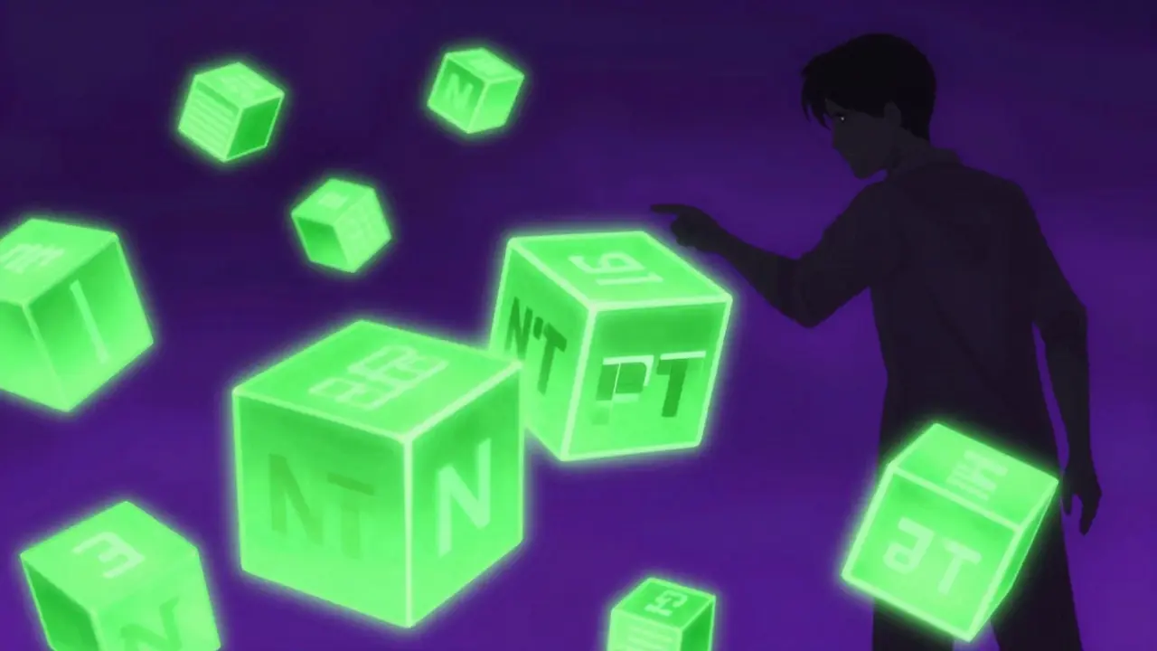 Ilustración anime de datos médicos tokenizados como NFTs