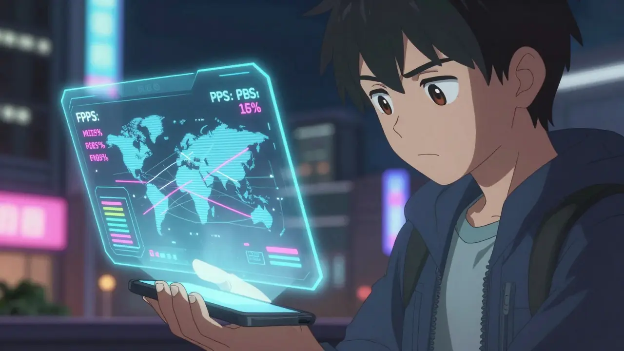 Joven analizando métricas de pools de minería en una interfaz holográfica