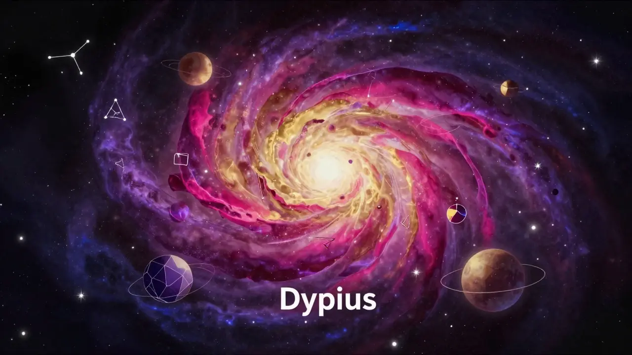 Nebulosa cósmica transformándose en galaxia, simbolizando la evolución a Dypius