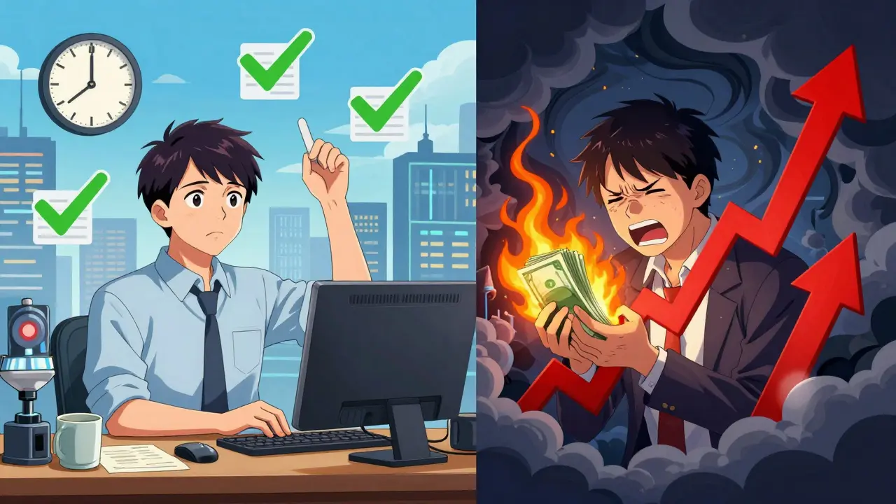 Comparación anime entre trading diario seguro y margen riesgoso