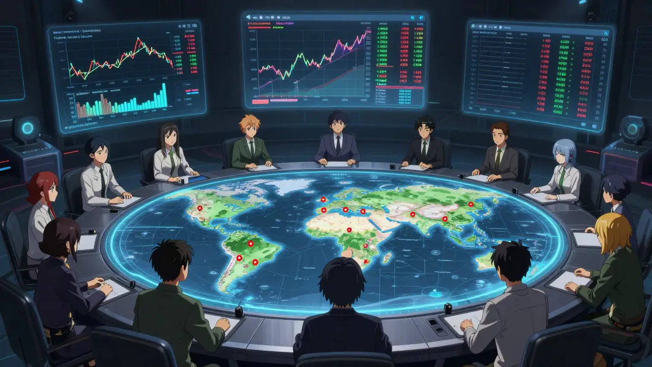 Equipo anime planificando inversiones en el metaverso
