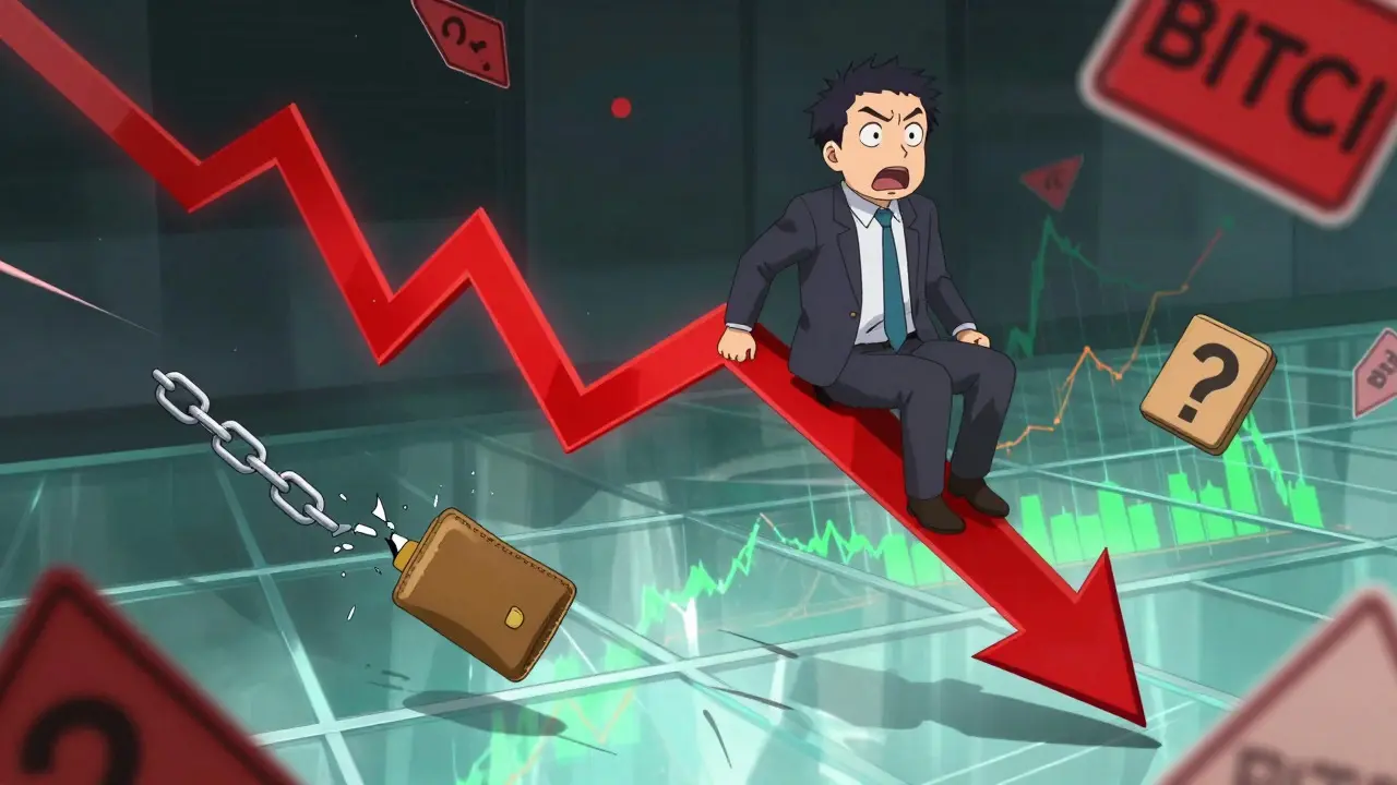 Gráfico de precio cayendo abruptamente mostrando riesgos de inversión en anime