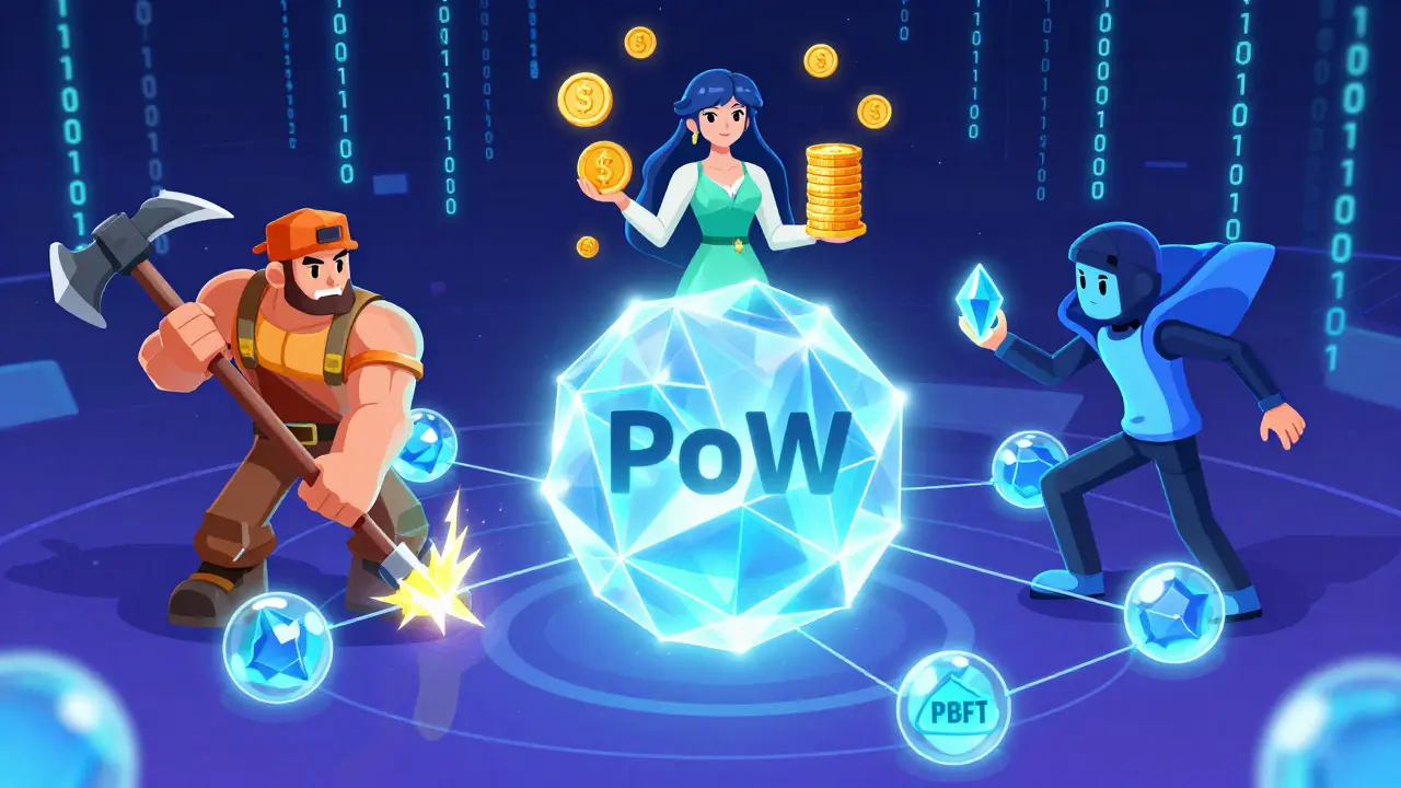 Personajes de anime representando mecanismos de consenso cripto