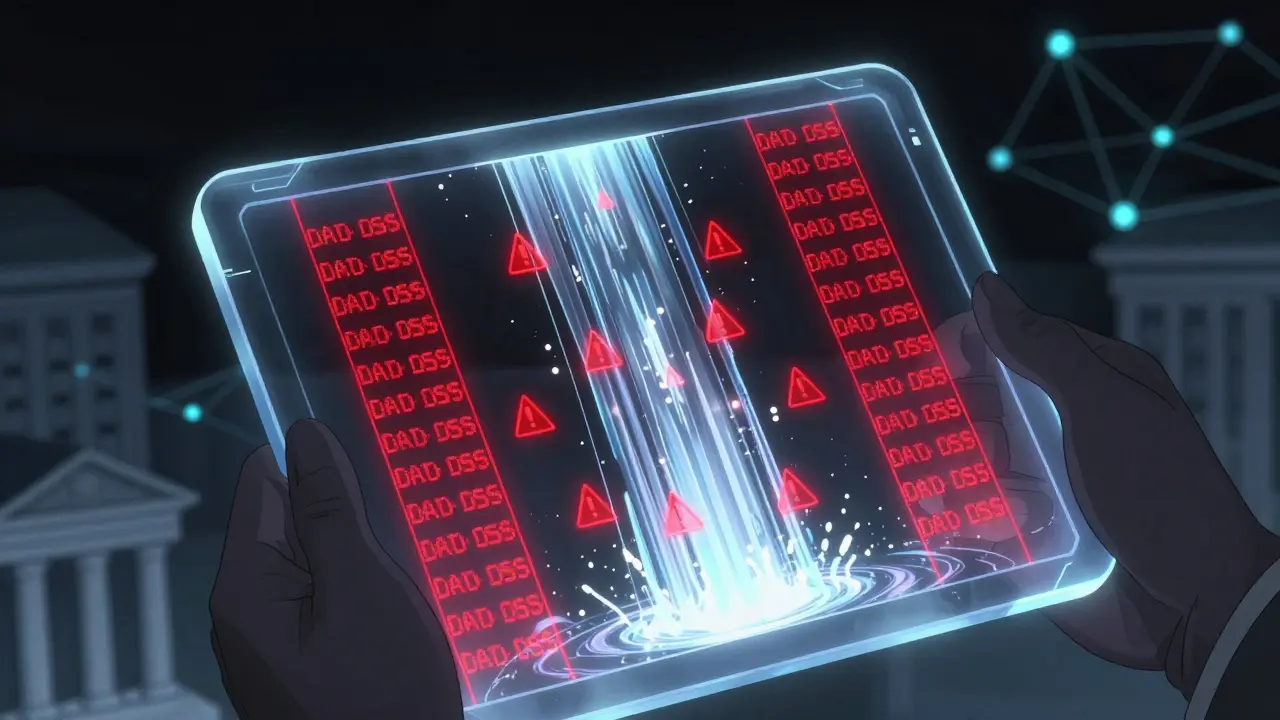Tablet mostrando costes de interés como flujo de datos rojo