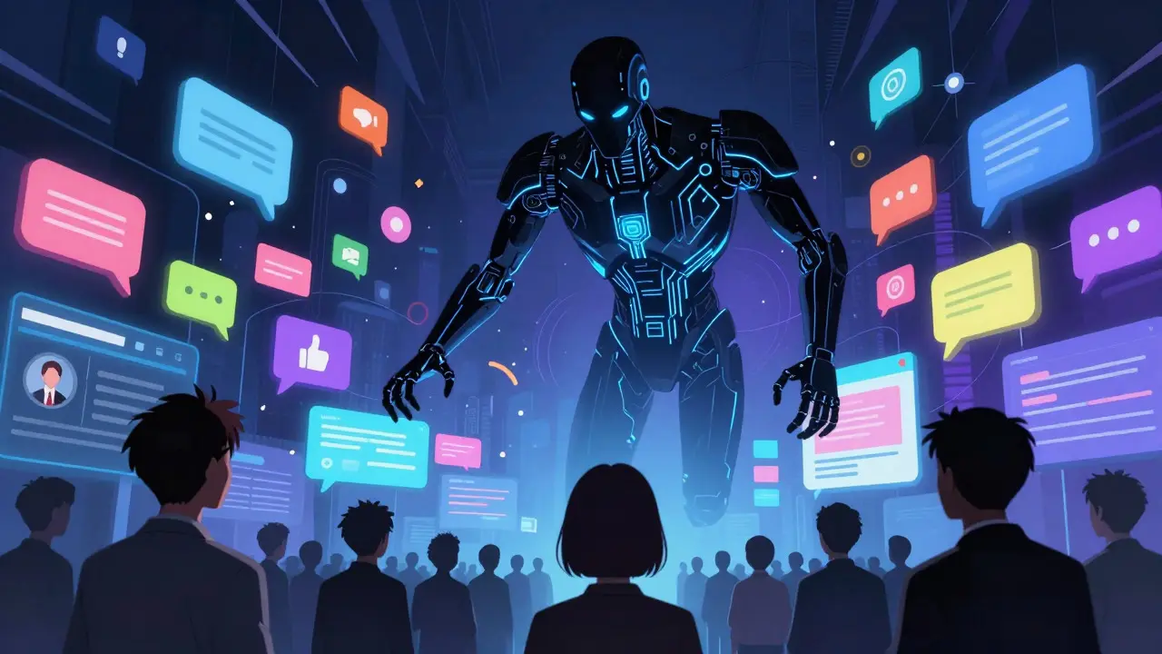 Agente IA analizando sentimientos de redes sociales en estilo anime