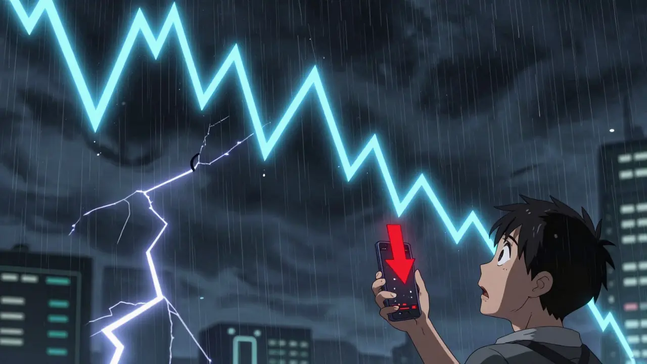 Gráfico de precio cayendo drásticamente en estilo anime dramático