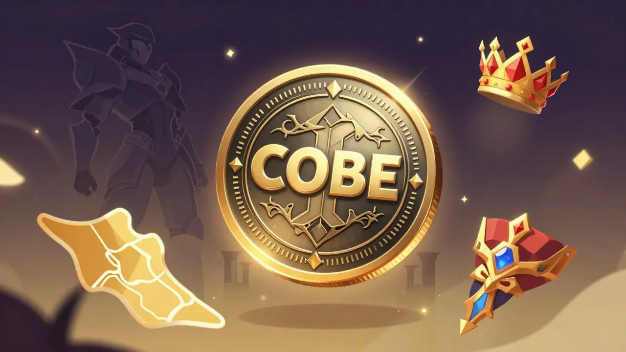 Moneda COBE brillante con ítems exclusivos del juego alrededor