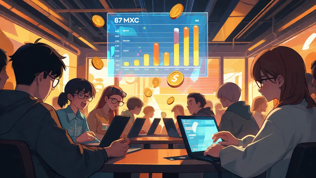 Comunidad de anime votando con monedas USDT en una plataforma de intercambio.