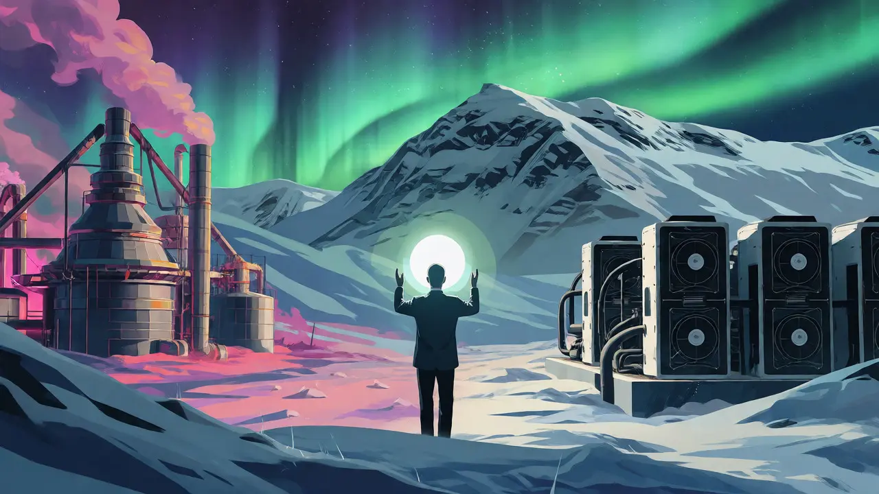 Escena equilibrada entre fundiciones tradicionales y servidores HPC modernos en Islandia.