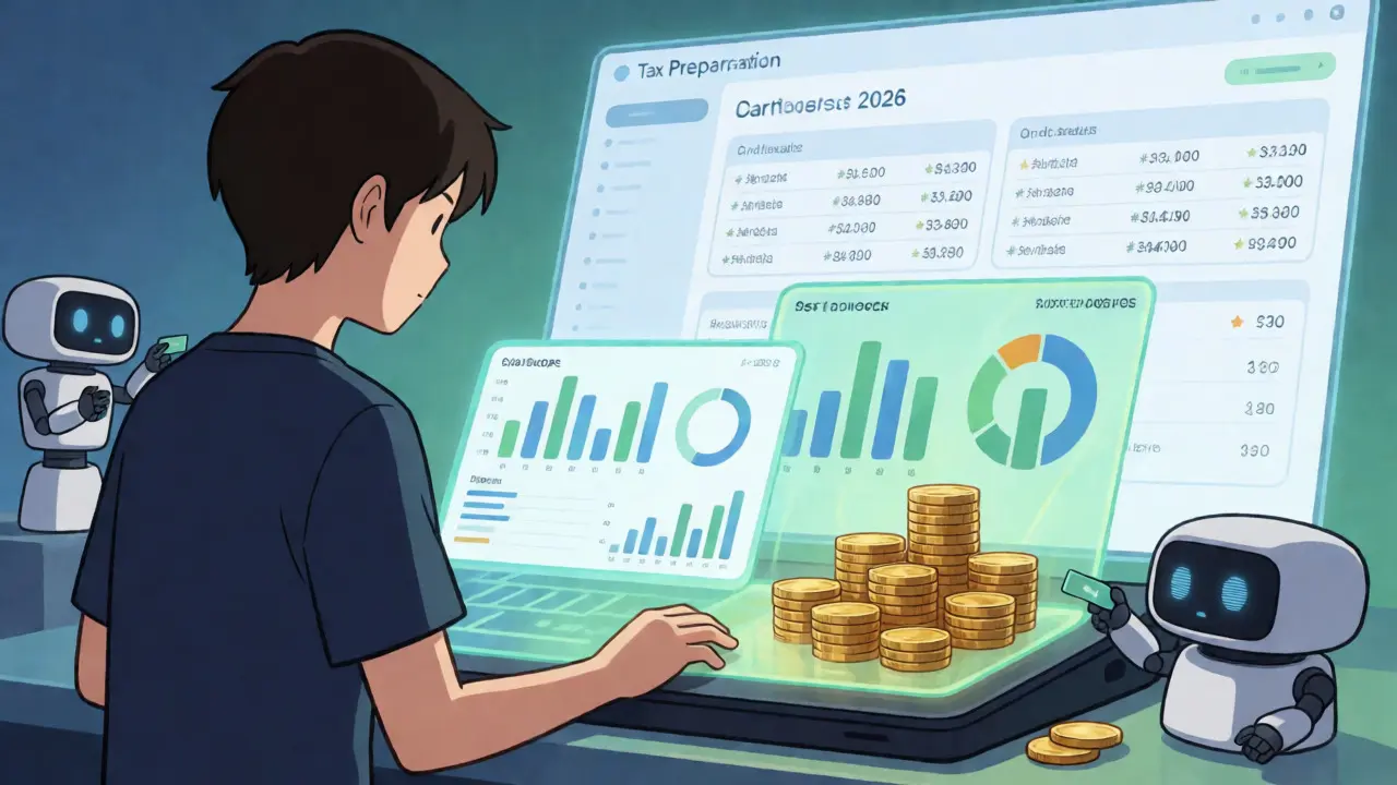 Personaje organizando transacciones DeFi con interfaz holográfica y asistentes robóticos en estilo anime.