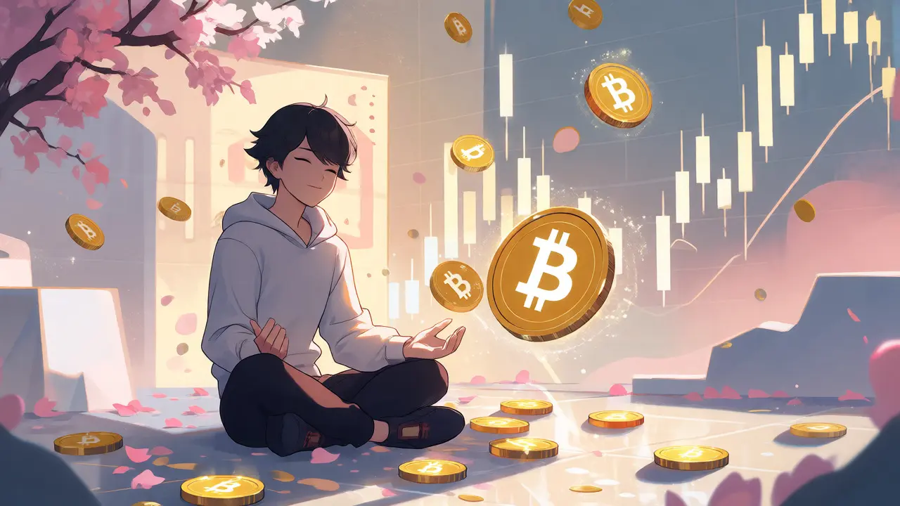 Personaje recibiendo recompensas de monedas flotantes estilo SmartHolder anime